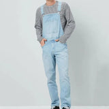 CHICMY-Men Denim Jumpsuit Suspender Soft Breathable Long Pants Non-Fading Solid Color Multi-pocket Denim Bib Overalls