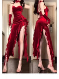 Chicmy-Christmas Party Dresses Red Rose Elegant One Piece Dress Women Sleeveless Y2k Designer Long Dress Female Strapless Retro Irregular Dress 2024 Summer New