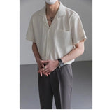 CHICMY-Trendy High-end Cuban Collar Shirt Men Drape Short Sleeve Shirt Men Clothing Summer Top Korean Loose Buttons Iron-free Shirt