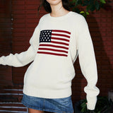 Chicmy- y2k  Aesthetic American Flag Embroidery Sweaters for Women Fall Winter Vintage Long Sleeve Sweaters Pullover Loose Top