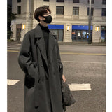 Chicmy-Korean Trend Trenchcoat With Belt Men's Loose Casual Overcoat Autumn Winter Solid Color Fashion Woolen Coat Medium Long Trench