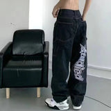 Harajuku Retro Hip Hop Print Baggy Jeans New Y2K Womens Black Pants Gothic High Waisted Wide Trousers Streetwear