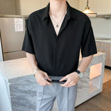 CHICMY-Summer High-end Men Clothing Loose Thin Ice Silk Shirts Men Short Sleeve Business Casual Hidden Buckle Solid Color Men Shirts