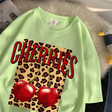 Chicmy-Cherries Cotton T Shirts Women Cherry Leopard Prints Oversized T-Shirts Casual O-Neck Short Sleeve Tops Summer Woman Clothes