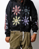 Chicmy-New Harajuku Sunflower Print Men Zipper Hoodie High Street Retro Men Street Casual Loose Hooded Sweatshirt demon slayer