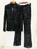 Chicmy-HIGH STREET Newest 2025 Designer Runway Suit Set Women's Single Button Guipure Lace Sequined Blazer Pants Suit