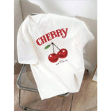 Chicmy-Summer Women Fashion T-Shirt Cherry Print O-Neck Cotton Tops Tees Floral Graphic Short Sleeve Clothing Female Casual Streetwear