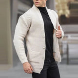 Chicmy-Winter Outfits Men chill guy Men's Winter Knit Cardigan Jacket Luxury Jacquard Button-down Sweater Fashion Long Sleeve Solid Color Stand Collar Pocket Coats