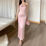 Chicmy-Christmas Party Dresses Pink Bow Neckline Patchwork Mesh Vest Dress Long Skirt Satin Light Gown High Waist Slim-Fit Elegant Party Maxi Dresses Female