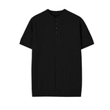 CHICMY-Men's Outfits Summer Clothing Men's Luxury Henry Collar Knit T-Shirt Korean Button-down Solid Color Short Sleeve Leisure Fashion Knitwear