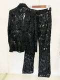 Chicmy-HIGH STREET Newest 2025 Designer Runway Suit Set Women's Single Button Guipure Lace Sequined Blazer Pants Suit