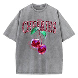 Chicmy-Crystal Cherries Washed T-Shirts Women Cotton Tees Fruit Letter Print Tops Oversize Distressed Short Sleeve Summer Woman Clothes