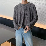 CHICMY-Korean INS Niche Design Men Clothing Round Neck Hole T-shirt Men and Women Long Sleeve Retro Loose Casual Drape Mens T Shirts