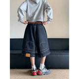 Chicmy-Hip Hop Retro Waist Inverted Design Men Denim Shorts Instagram Gothic Street Apparel Loose Straight Leg Pants Sports Pants