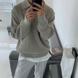 Chicmy-Winter Outfits Men chill guy Fall Men's Luxury Polo Neck Knit Pullover Sweater Casual Korean Stretch Zipper Solid Color Long Sleeve Loose Popular Knitwear