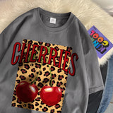 Chicmy-Cherries Cotton T Shirts Women Cherry Leopard Prints Oversized T-Shirts Casual O-Neck Short Sleeve Tops Summer Woman Clothes