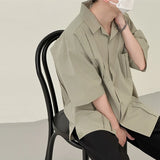 CHICMY-Men's Outfits Summer Men's Clothing Light Luxury Pocket Short-sleeved Shirt Solid Color Retro Leisure Solid Color Korean Popular Clothes