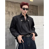 CHICMY-High-end Lapel Metal Button Shirt Men Y2k Niche Design Loose Casual Long Sleeves Solid Color Mens Shirts Light Luxury Streetwear