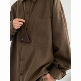 CHICMY-2024 Spring New Japanese Retro Work Shirts for Men and Women Solid Color Lapel Button Pocket Loose Casual Brown Shirt Jacket