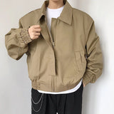 CHICMY-2024 Spring New Short Jacket Men's Long Sleeved Solid Color Square Collar Fashion Loose Casual Zipper Bomber Jacket Streetwear