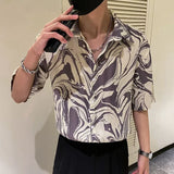 CHICMY-Graduation Gift Back to School Season Japanese Summer Ice Silk Flower Shirt for Men Short Sleeve Loose Casual Harajuku Oversized 2024 New Thin Hawaiian Shirt Men