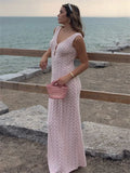 ChicMy Knit Hollow Out Fashion Maxi Dress Women's See-Through Beach Holiday Loose Elegant Patchwork Party Dress Female Long Dress