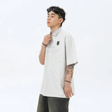 CHICMY-MEN'S OUTFITS SUMMER American Retro Collar Short Sleeve T-shirt for Men, 2024 Summer New, Loose Fit, Cotton, Letter Print, Quality Feel Polo Shirt