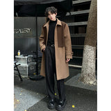 Chicmy-Autumn Winter Contrast Color Trench Woolen Coat Men's Medium Long High Street Korean Fashion Male Turn-down Collar Overcoat