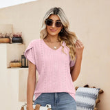 CHICMY-Women Summer T-shirt Hollow Out Lady Summer Top V Neck Short Sleeves Women Top	woemn Soft Casual Summer Blouse Women Clothes