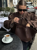 2024 Fashion Women's Long Sleeve Double-breasted Coat Casual  Lapel Neck Short Wool Blend Jacket Ladies Stylish Street Outerwear