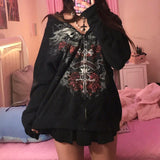 Chicmy- Vintage Gothic Grunge Skull Print Zip Up Hoodies Dark Academia Harajuku Sweatshirts Autunm Aesthetic Coat Tops Y2k