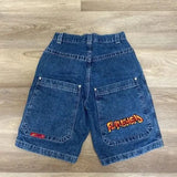 ChicMy-Y2K Flame Boy Cartoon Print Jeans Shorts Punk Fashion Mid Waist Pocket Sweatpants Harajuku HipHop Retro Blue Shorts Men Clothing