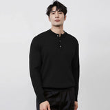 Chicmy-Winter Outfits Men chill guy Autumn Men's Henry Collar Knit Sweater Korean Popular Light Luxury Button-down Long Sleeve Retro Leisure Pullover Basic Shirts