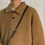 ChicMy-Fall Outfits -Men's Outfits Men's Luxury Knitted Pullover Sweater Casual Korean Stretch Button Solid Color Long Sleeve Polo Collar Autumn Clothing 2024 New