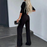 CHICMY-Women Slim Fit Top Women Wide-leg Pants Stylish Women's 2-piece Suit Solid Color Wide Leg Pants Crop Top Set for Chic Commute