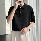 CHICMY-Men's Outfits Summer Clothing Men's Light Luxury Knitted Short Sleeve Polo Shirt Streetwear Button-down Korean Fashion Solid Color Knitwear