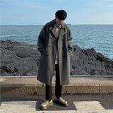 Chicmy-Long Dust Coat Men Winter Korean-style Trench Mens Solid Double Breasted Woolen Cloth Coat Loose Casual Trenchcoat Outwear