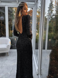 Chicmy-new years eve outfits Christmas party outfits Elegant Round Neck Sequin Maxi Dress Slim Fit Backless Long Sleeve Bodycon Rodes New Autumn Winter Women Banquet Party Vestidos