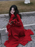 Chicmy-new years eve outfits Christmas party outfits Autumn Red Vintage Elegant Dress Women Flare Sleeve Designer Sweet Long Dress Female Ruffles Retro Princess Irregular Dress 2024