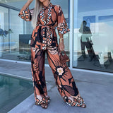 ChicMy-Fall Outfits -Fashion Casual Bohemia Print Loose Beach Set Spring Wide Leg Long Pants Suits Autumn Women Quarter-Sleeved Cardigan Shirt Outfit