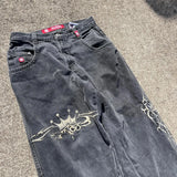 ChicMy-JNCO Letter Embroidery Baggy Jeans Hip Hop Mid Waist Straight Wide Leg Denim Pants Goth Casual Streetwear Trousers Men Clothing