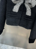 Chicmy-HIGH STREET Newest 2025 Fall Winter Designer Fashion Women Velvet Lapel Long Sleeved Diamond Studded Bow Tweed Jacket