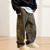 CHICMY-Men Pants Loose Deep Crotch Retro Hip Hop Leopard Print Bottoms Pockets Mid Waist Full Length Stretwear Long Trousers