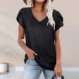 CHICMY-Women Summer T-shirt Hollow Out Lady Summer Top V Neck Short Sleeves Women Top	woemn Soft Casual Summer Blouse Women Clothes