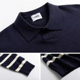 CHICMY-2024 Autumn Korean Style Contrast Striped Sweater Men's Lapel Button Casual Vintage Sweater Pullovers Long-sleeved Men's Sweater