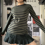 Chicmy- 2000s Cute Academia T-Shirts Grunge Aesthetic Striped Tops Harajuku T-Shirt Slim Spring Tee Streetwear Alt Emo Outfits