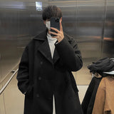 Chicmy-Long Dust Coat Men Winter Korean-style Trench Mens Solid Double Breasted Woolen Cloth Coat Loose Casual Trenchcoat Outwear