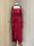 Chicmy-new years eve outfits Christmas party outfits Autumn Red Vintage Elegant Dress Women Flare Sleeve Designer Sweet Long Dress Female Ruffles Retro Princess Irregular Dress 2024