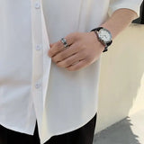 CHICMY-2024 Graduation Gift Back to School Season Summer New Men Clothing Stand Collar Shirt Men Short Sleeve Hidden Button Loose Casual Solid Color Simple White Shirt