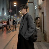 Chicmy-2024 Autumn Winter Korean Long Woolen Trench Coat Men Fashion Black Gray Contrast Color Patchwork Windbreaker Overcoat